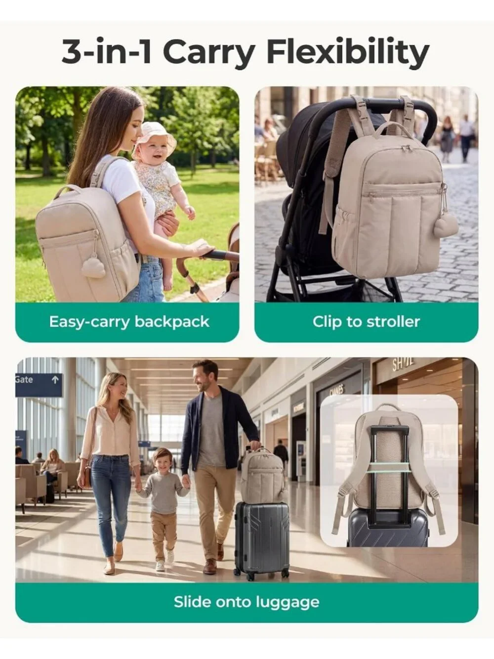 Lightweight Puffy Baby Diaper Bag Backpack with Insulated Pockets & Changing Pad